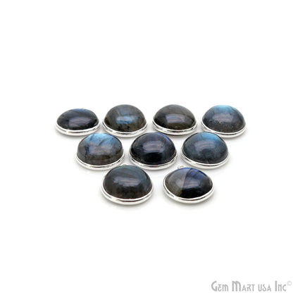 Flashy Labradorite Cabochon 15mm Round Single Bail Silver Plated Gemstone Connector