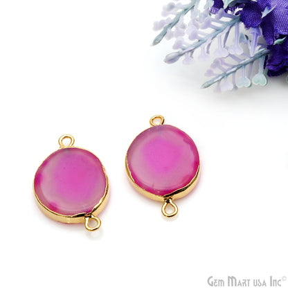 Agate Slice 24x15mm Organic Gold Electroplated Gemstone Earring Connector 1 Pair