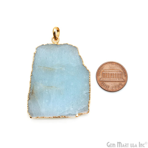 Aquamarine Free Form shape 50x36mm Gold Electroplated Gemstone Single Bail Pendant