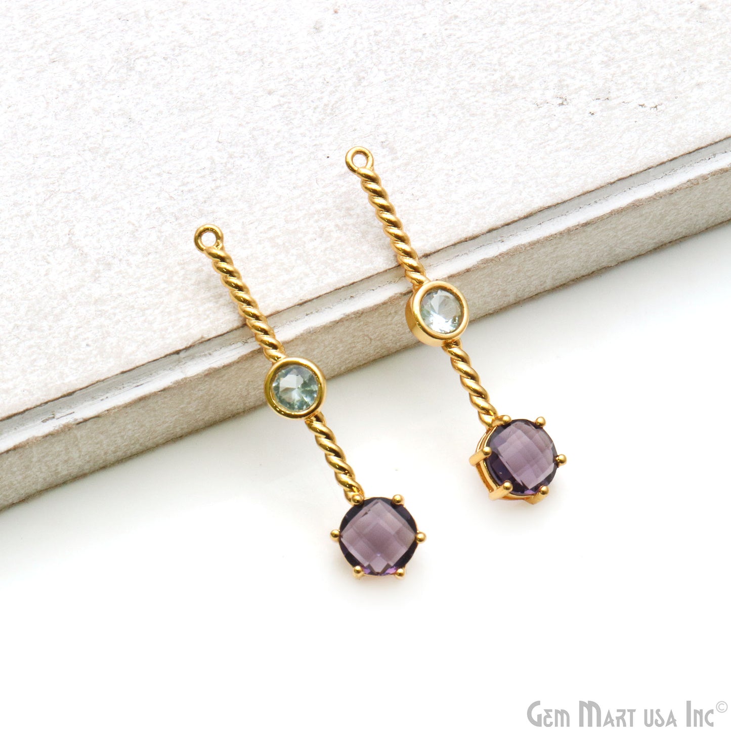 Amethyst & Blue Topaz Long Gemstone Gold Plated Earring Connector