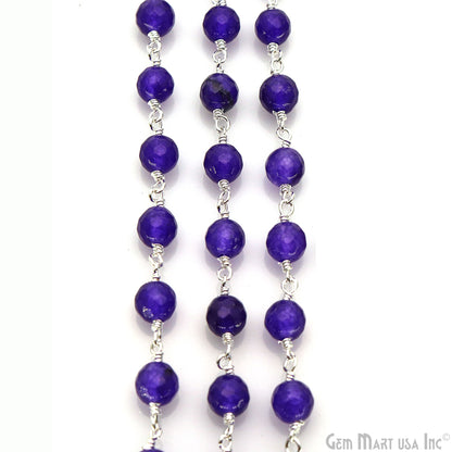 Amethyst Jade Cabochon 6mm Beads Silver Wire Wrapped Rosary Chain