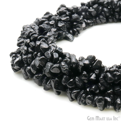 Black Spinel Chip Beads, 34 Inch, Natural Chip Strands, Drilled Strung Nugget Beads, 7-10mm, Polished, GemmartUSA (CHSB-70004)