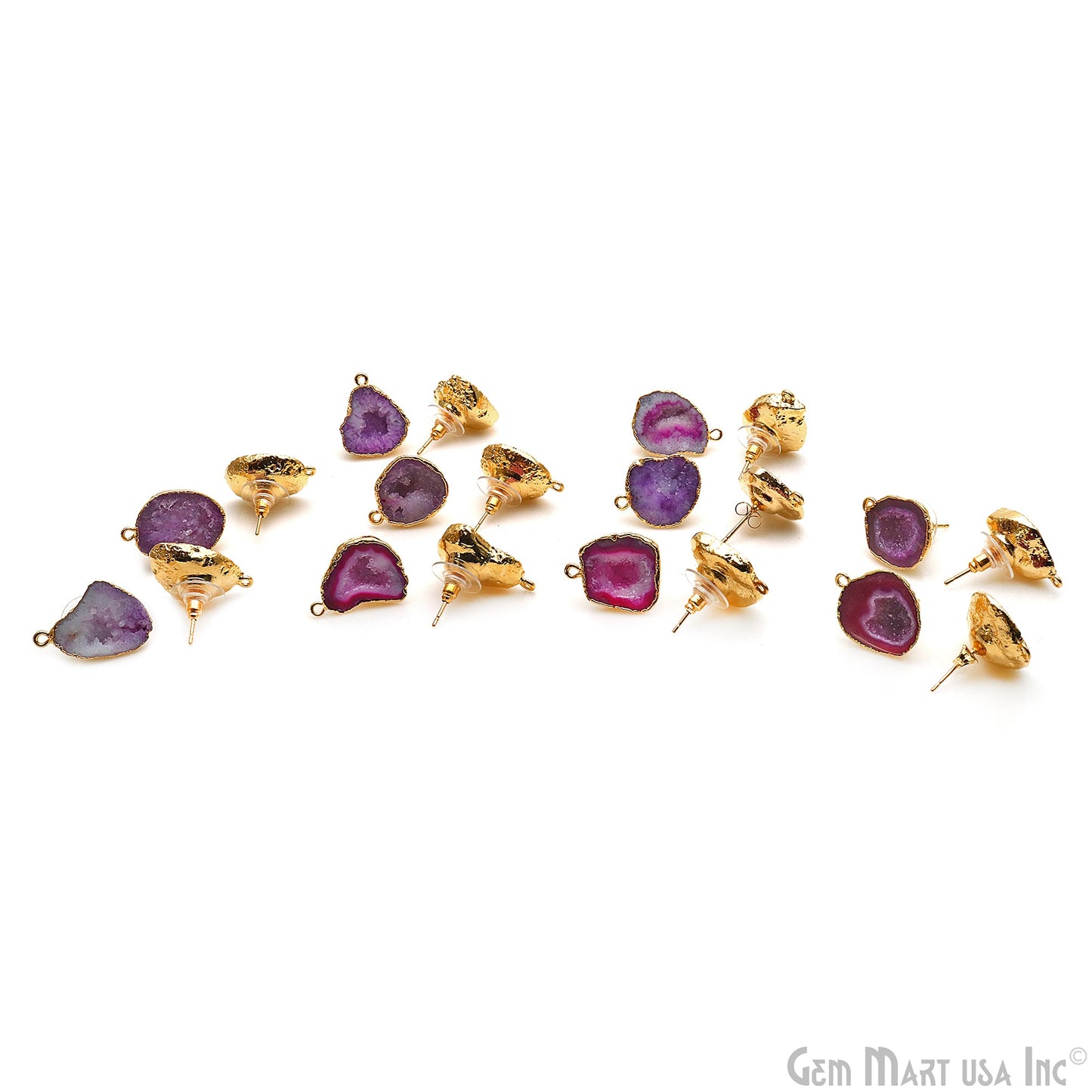 DIY Agate Slice Geode Druzy Gold Edged Loop Connector Studs Earrings