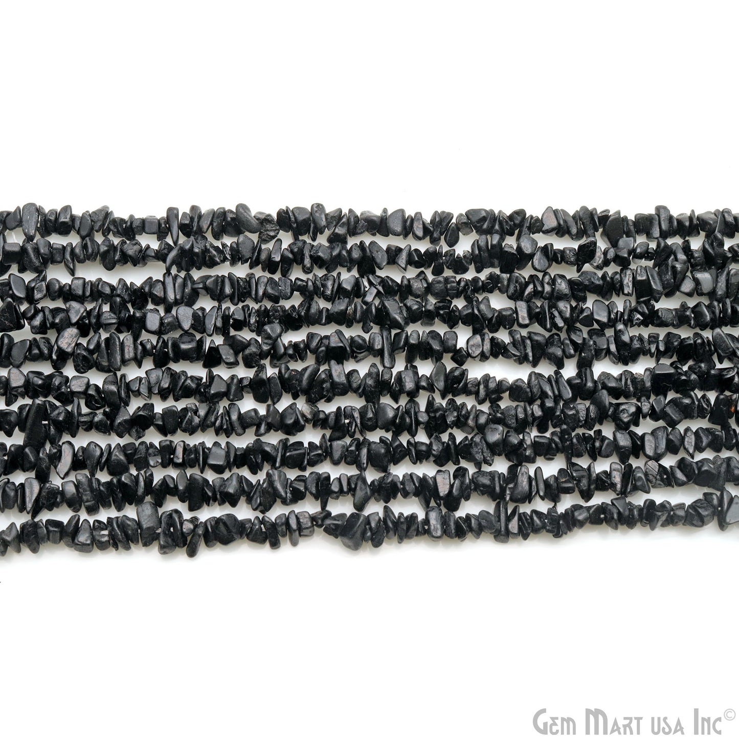 Black Tourmaline Chip Beads, 34 Inch, Natural Chip Strands, Drilled Strung Nugget Beads, 3-7mm, Polished, GemmartUSA (CHKT-70001)