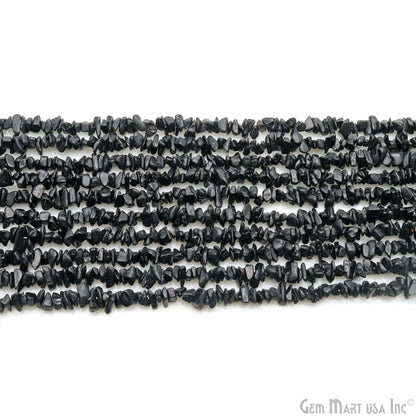 Black Tourmaline Chip Beads, 34 Inch, Natural Chip Strands, Drilled Strung Nugget Beads, 3-7mm, Polished, GemmartUSA (CHKT-70001)