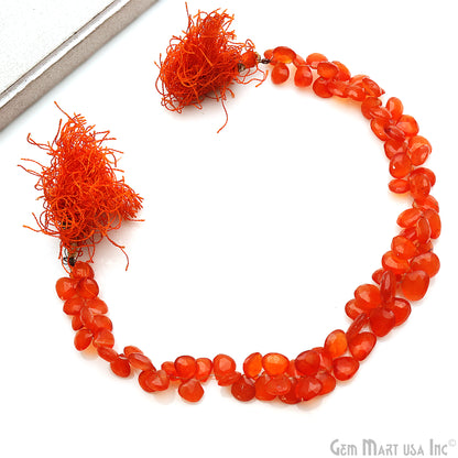 Carnelian Heart Beads, 10 Inch Gemstone Strands, Drilled Strung Briolette Beads, Heart Shape, 7-8mm