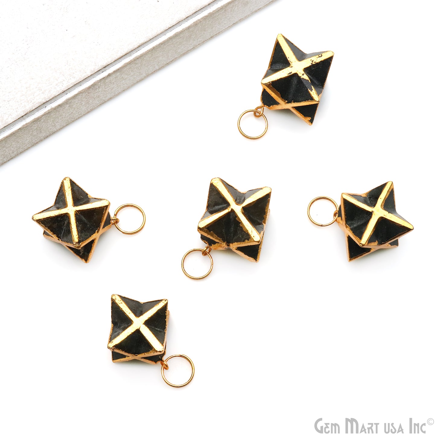 Merkaba Star 25x17mm Gold Electroplated Gemstone Necklace Pendant