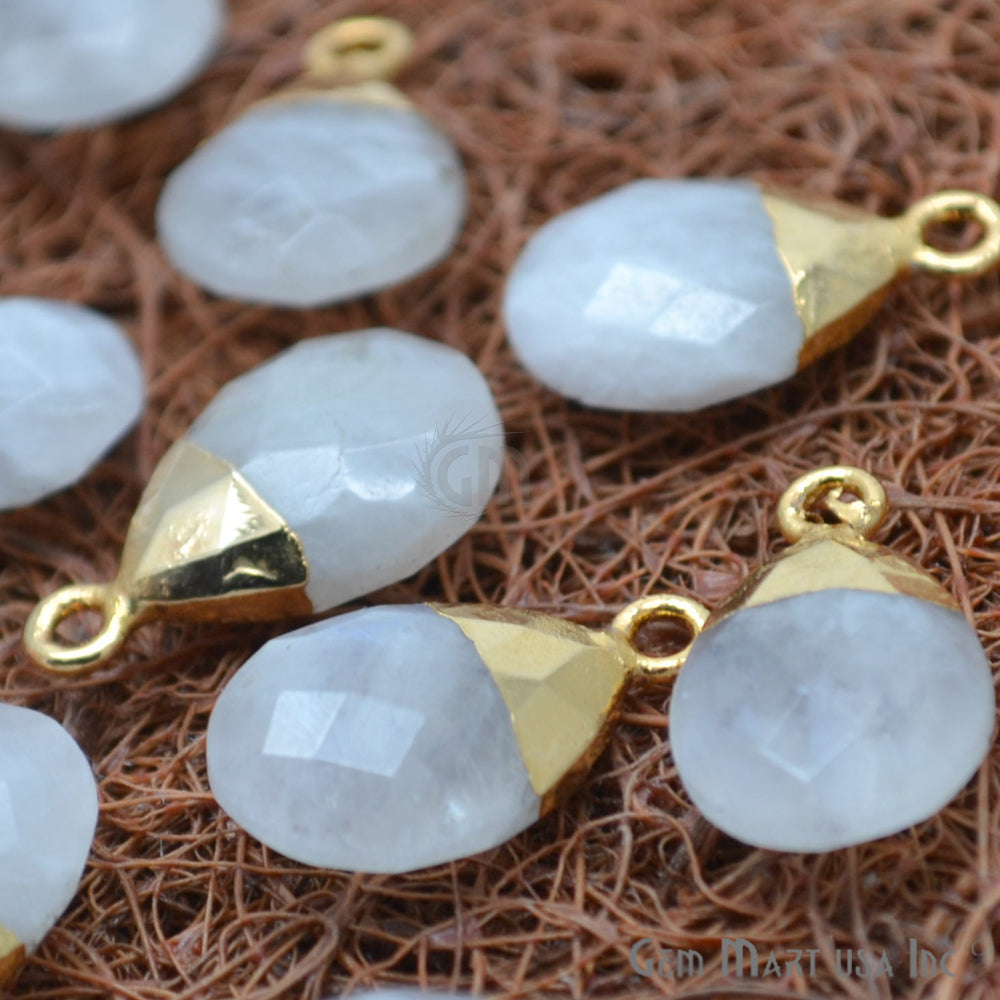 Rainbow Moonstone 14x10mm Pears Gold Electroplated Single Bail Gemstone Connector - GemMartUSA