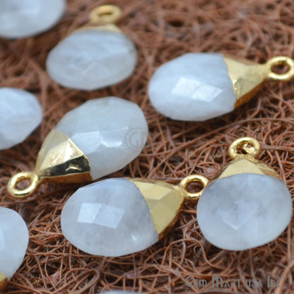 Rainbow Moonstone 14x10mm Pears Gold Electroplated Single Bail Gemstone Connector - GemMartUSA