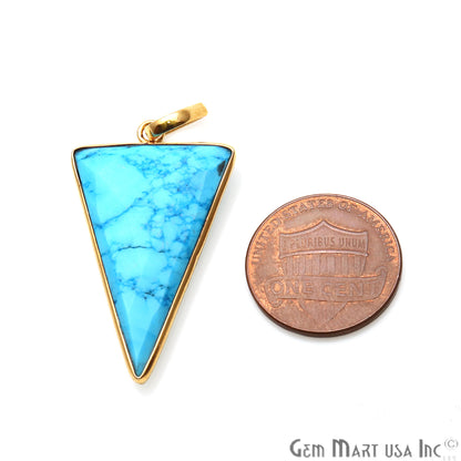 Turquoise Triangle 35x21mm Gold Plated Bezel Gemstone Pendant - GemMartUSA