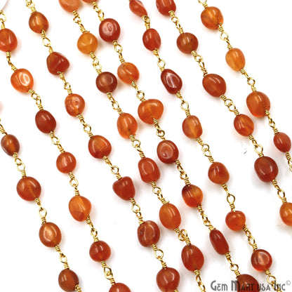 Carnelian Tumble Beads 8x5mm Gold Plated Gemstone Rosary Chain