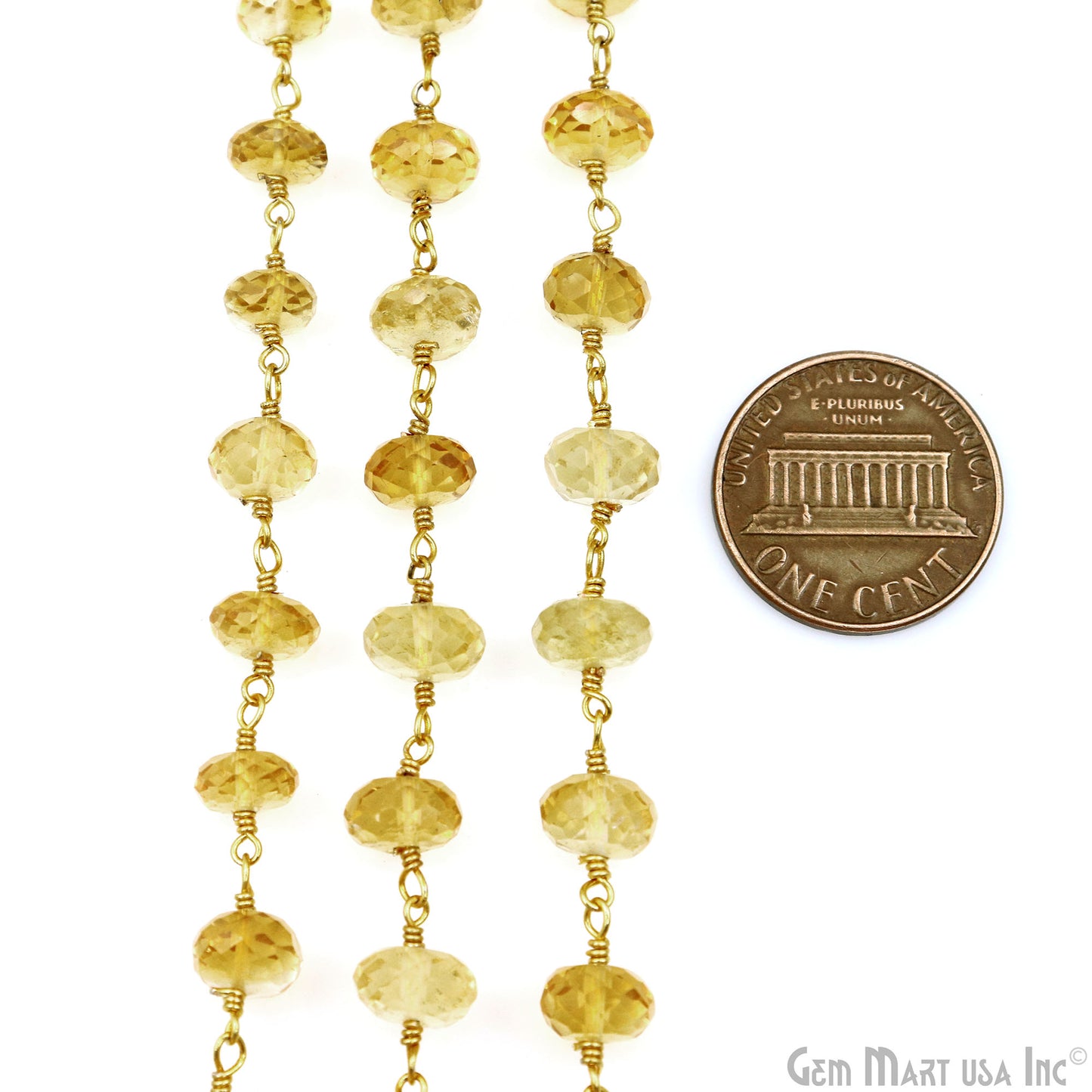 Citrine Faceted Beads 6-7mm Gold Wire Wrapped Beaded Rosary Chain