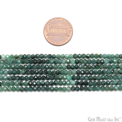 Emerald Rondelle Beads, 12.5 Inch Gemstone Strands, Drilled Strung Nugget Beads, Faceted Round, 3-4mm