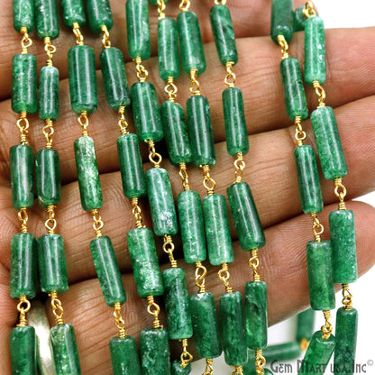 Aventurine Smooth Beads 10x4mm Gold Wire Wrapped Rosary Chain