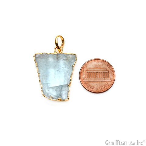 Aquamarine Free Form shape 30x23mm Gold Electroplated Gemstone Single Bail Pendant