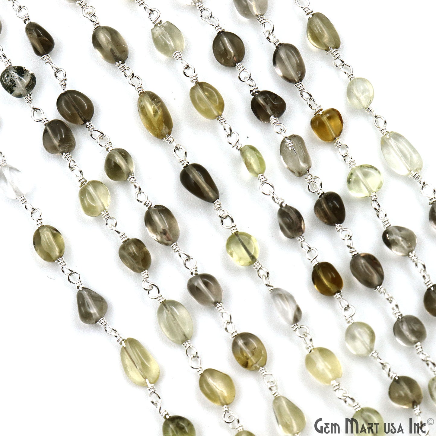 Bio Lemon Tumble Beads 8x5mm Silver Plated Gemstone Rosary Chain