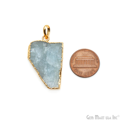 Aquamarine Free Form shape 35x23mm Gold Electroplated Gemstone Single Bail Pendant