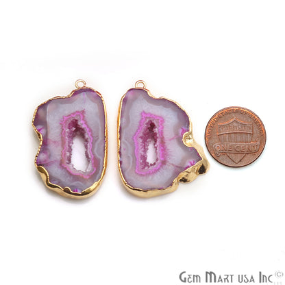 Agate Slice 40x23mm Organic Gold Electroplated Gemstone Earring Connector 1 Pair - GemMartUSA