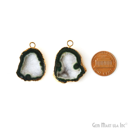 Geode Druzy 32x24mm Organic Gold Electroplated Single Bail Gemstone Earring Connector 1 Pair