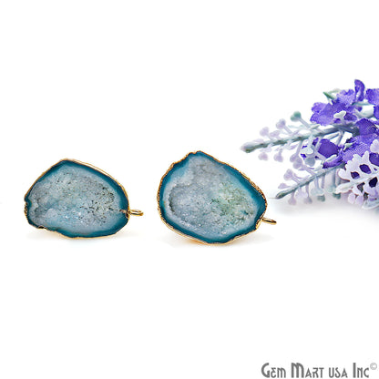 DIY Agate Slice Geode Druzy Gold Edged Loop Connector Studs Earrings