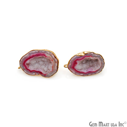 DIY Agate Slice Geode Druzy 22x32mm Gold Electroplated Loop Connector Studs Earrings - GemMartUSA