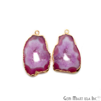 Agate Slice 23x36mm Organic Gold Electroplated Gemstone Earring Connector 1 Pair - GemMartUSA