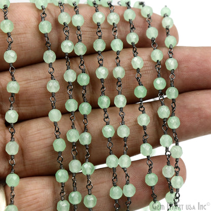 Baby Green Jade Beads Oxidized Wire Wrapped Rosary Chain