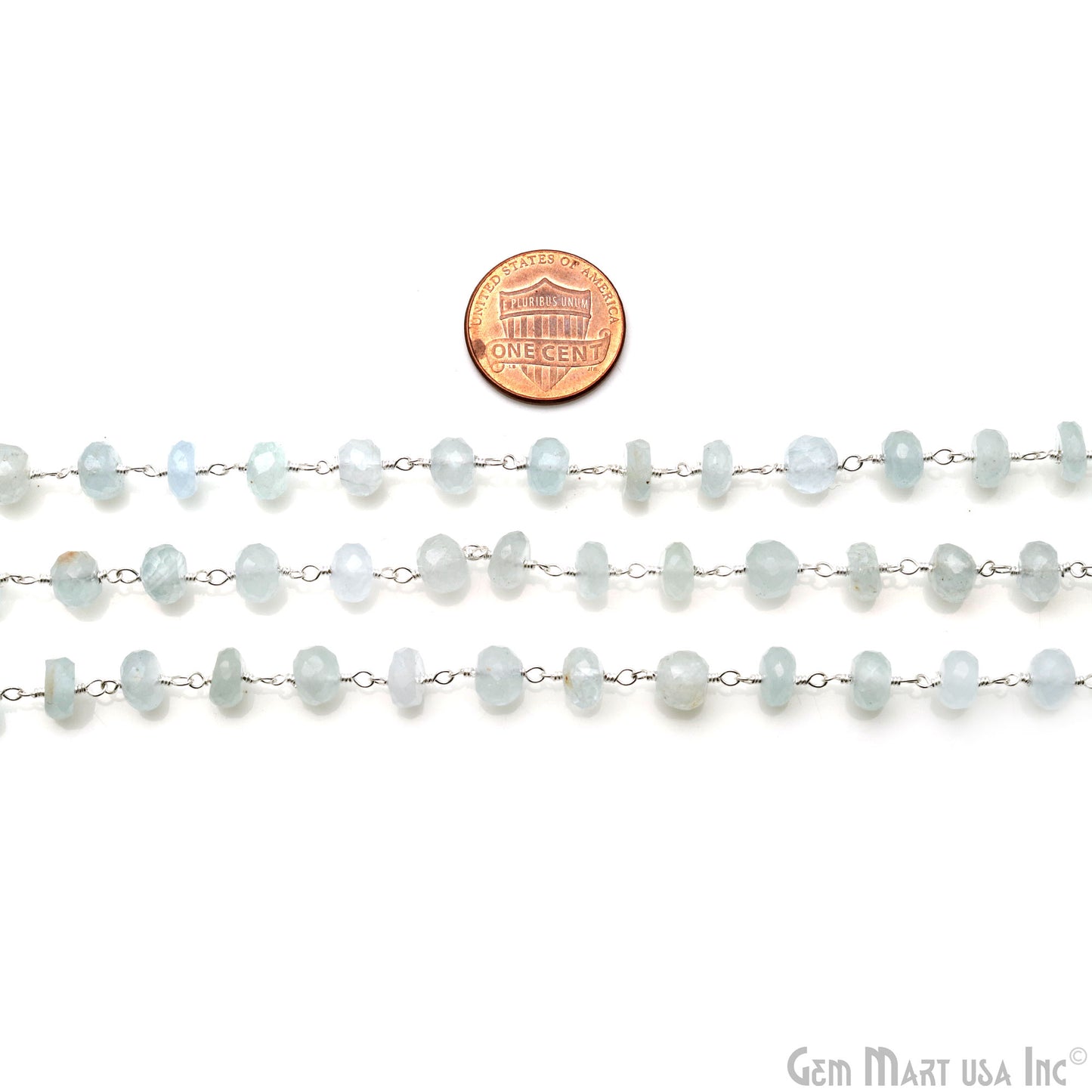 Aquamarine Faceted Beads 6-7mm Silver Wire Wrapped Rosary Chain