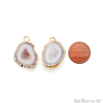 Geode Druzy 28x19mm Organic Gold Electroplated Single Bail Gemstone Earring Connector 1 Pair