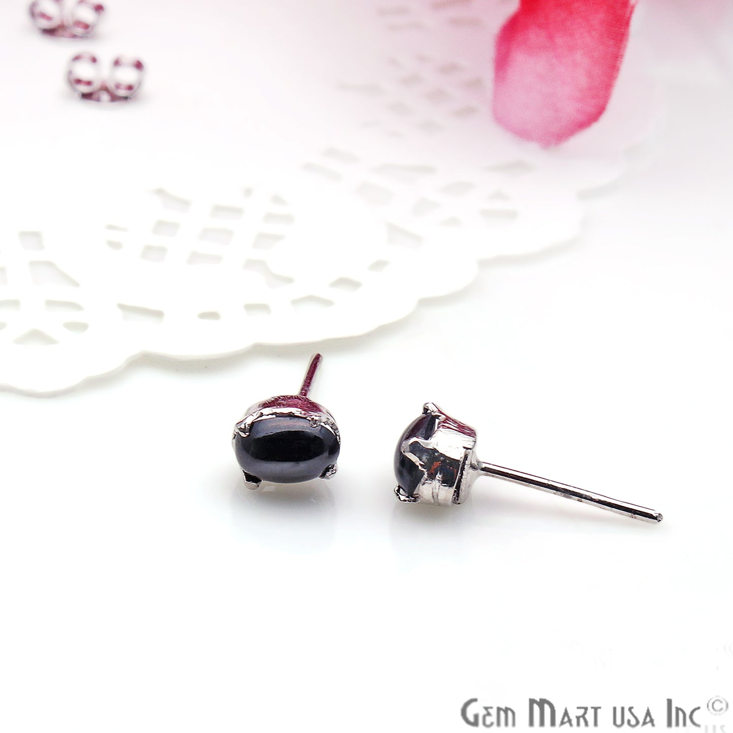 Black Sapphire 6x4mm Sterling Silver Oval Shape Prong Setting Stud Earring - GemMartUSA