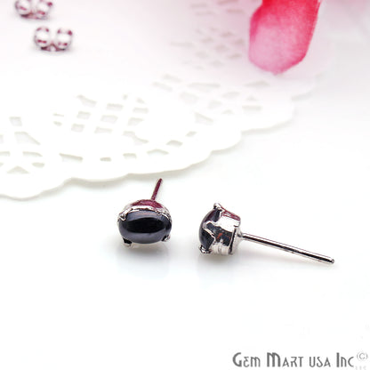 Black Sapphire 6x4mm Sterling Silver Oval Shape Prong Setting Stud Earring - GemMartUSA