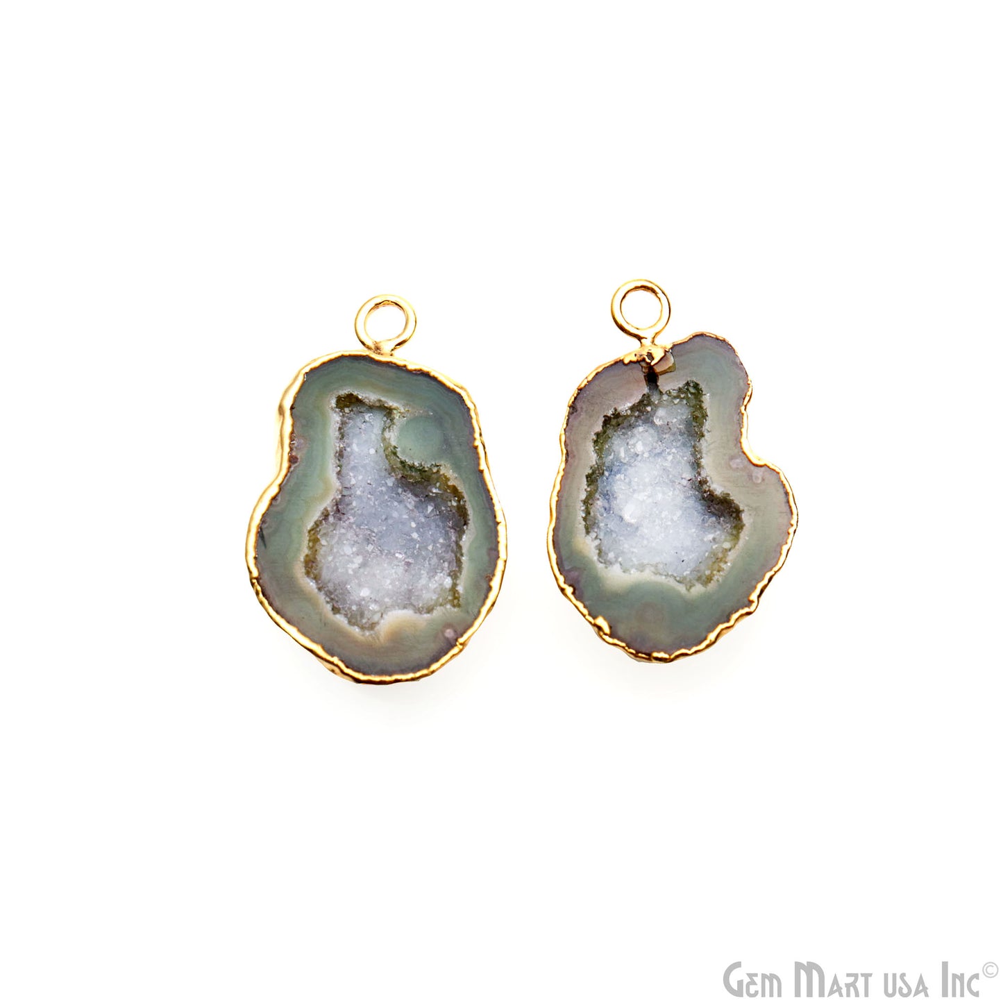 Geode Druzy 32x19mm Organic Gold Electroplated Single Bail Gemstone Earring Connector 1 Pair