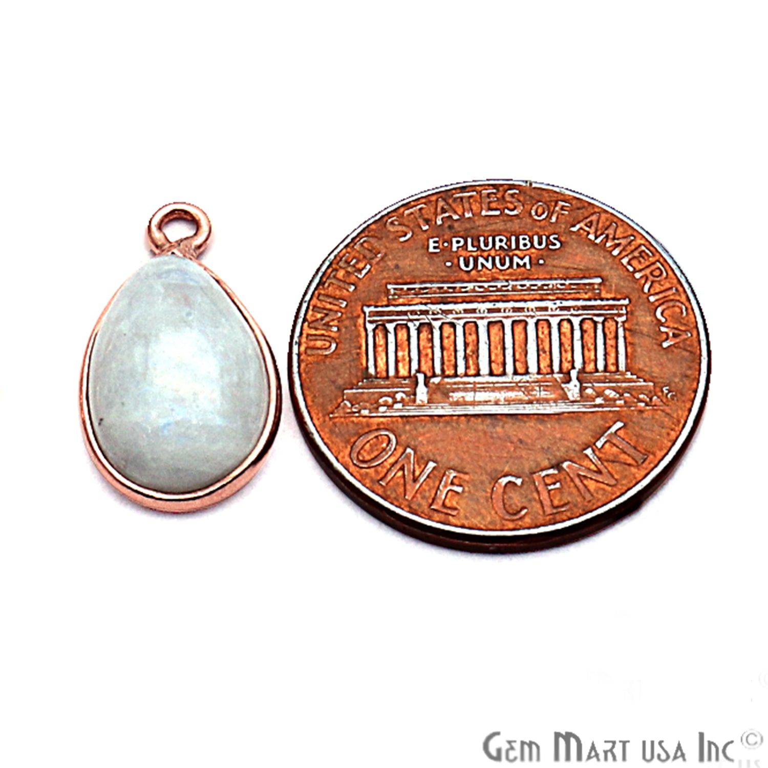 Rainbow Moonstone Cabochon Pear 8x12mm Rose Gold Bezel Connector - GemMartUSA