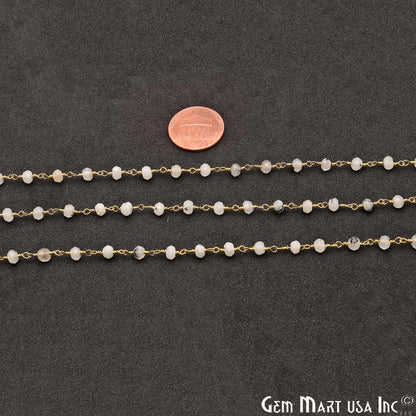 Rutilated Jade Faceted Beads 4mm Gold Plated Wire Wrapped Rosary Chain - GemMartUSA