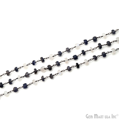 Iolite & Rainbow Faceted 5-6mm Oxidized Wire Wrapped Rosary Chain