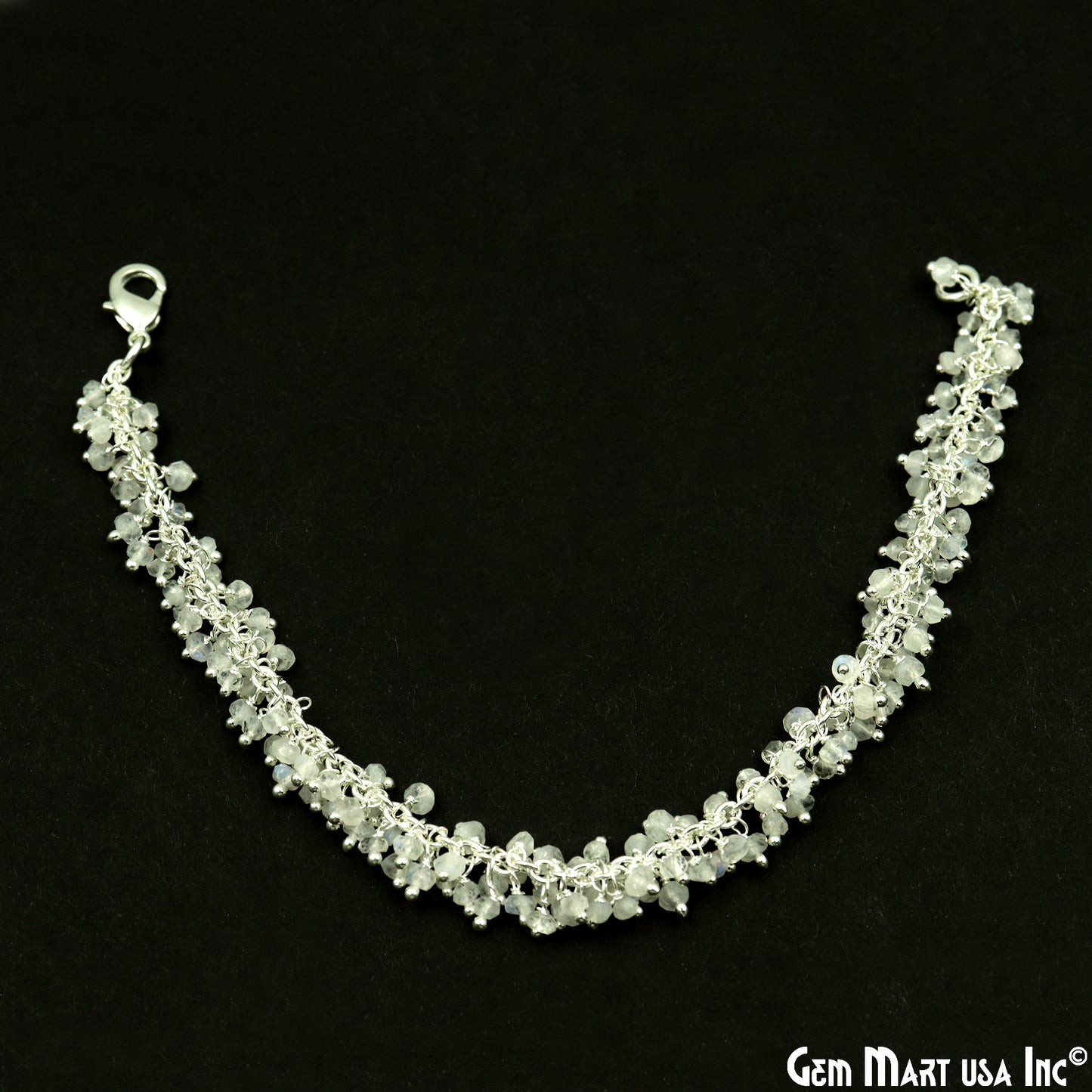 Cluster Gemstone Silver Plated Chain With Lobster Clasp Bracelet 7Inch