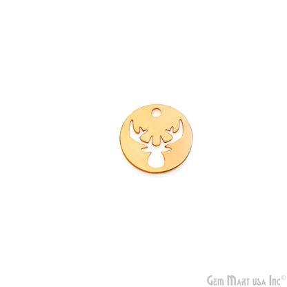 Horn On Round Shape Laser Finding Gold Plated 15mm Charm For Bracelets & Pendants