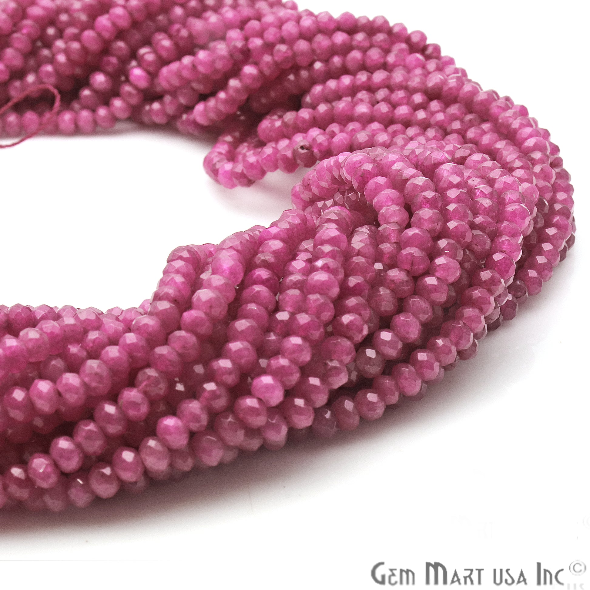 Hot Pink Jade 3-4mm Faceted Rondelle Beads Strands 14Inch - GemMartUSA