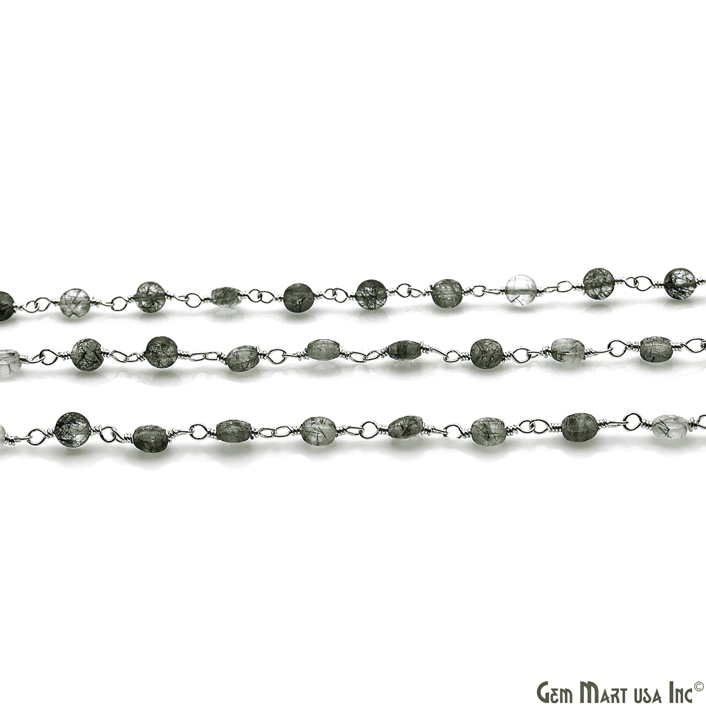 Rutilated Faceted 3-4mm Silver Wire Wrapped Rosary Chain - GemMartUSA