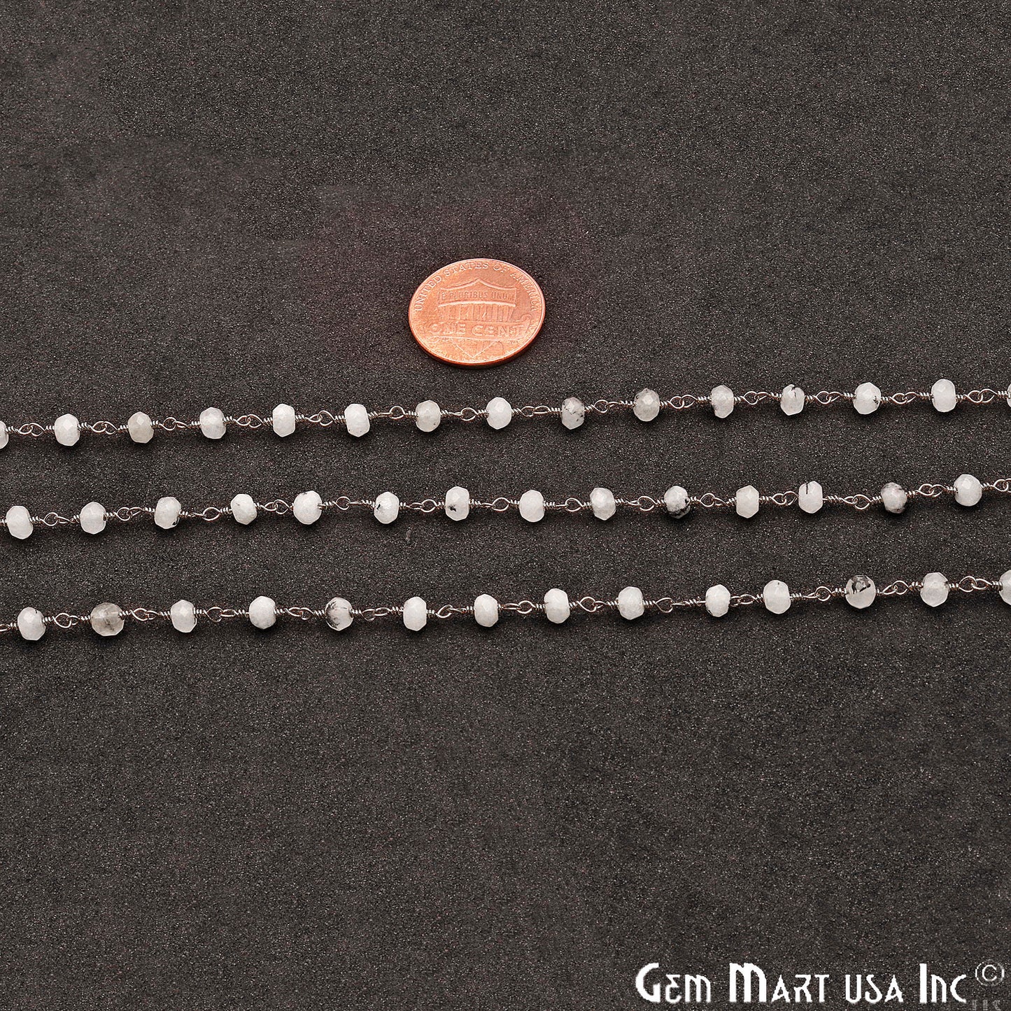 Rutilated Jade Faceted Beads 4mm Oxidized Plated Wire Wrapped Rosary Chain - GemMartUSA