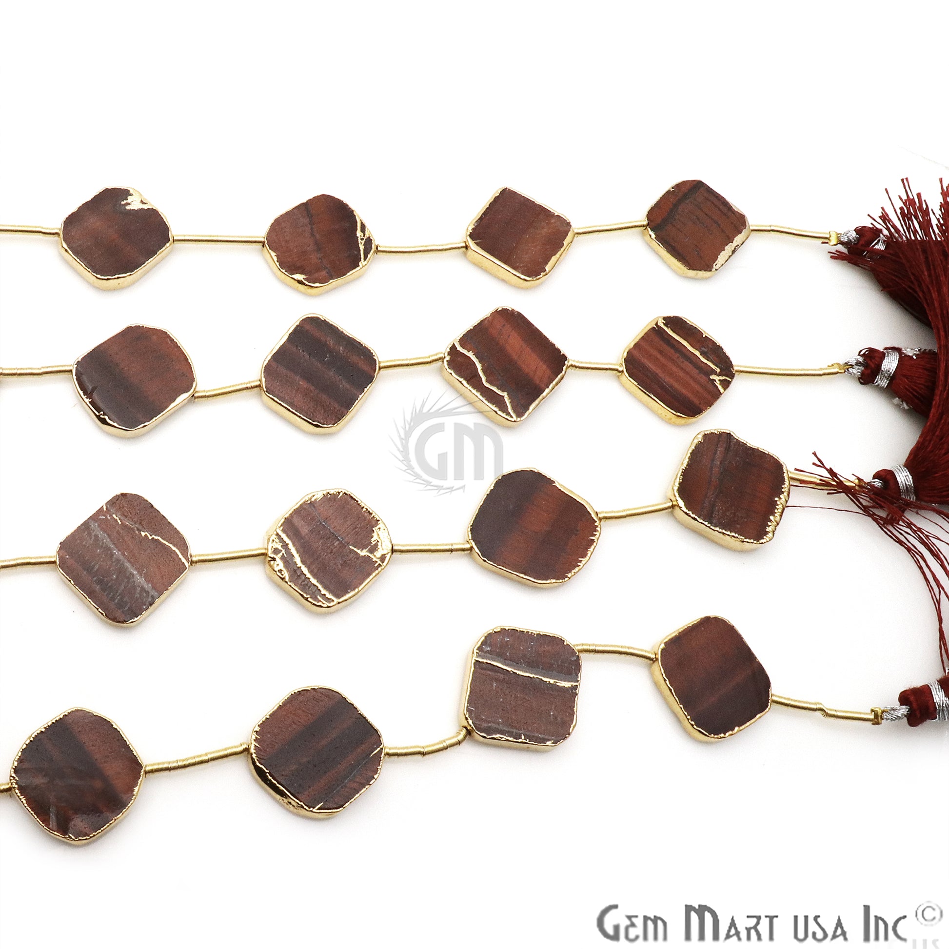 Red Tiger Eye Free Form 18x15mm Gold Edged Crafting Beads Gemstone Strands 9INCH - GemMartUSA