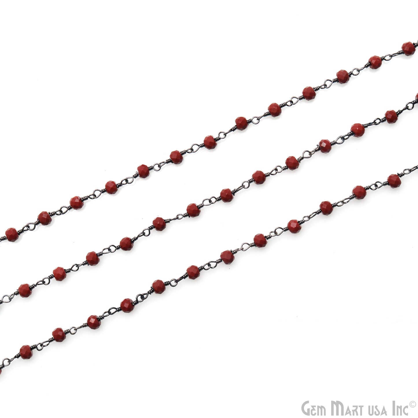 Red Jasper 3-3.5mm Oxidized Beaded Wire Wrapped Rosary Chain