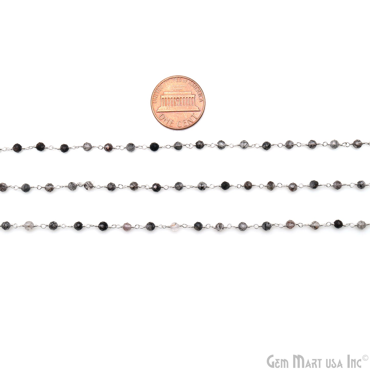 Rutilated Faceted 3-3.5mm Silver Plated Beaded Wire Wrapped Rosary Chain