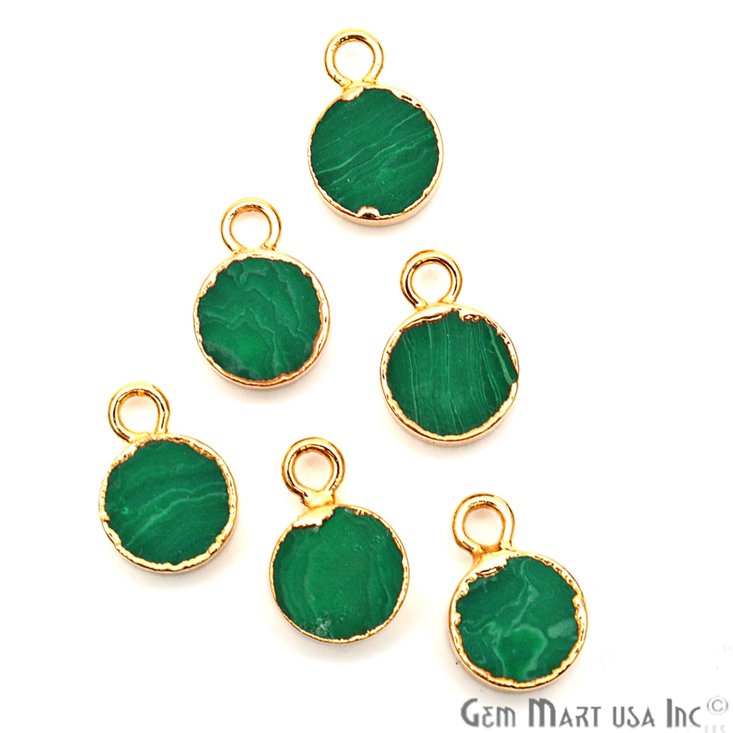 Malachite Round 7mm Gold Electroplated Tiny Gemstone Connector - GemMartUSA