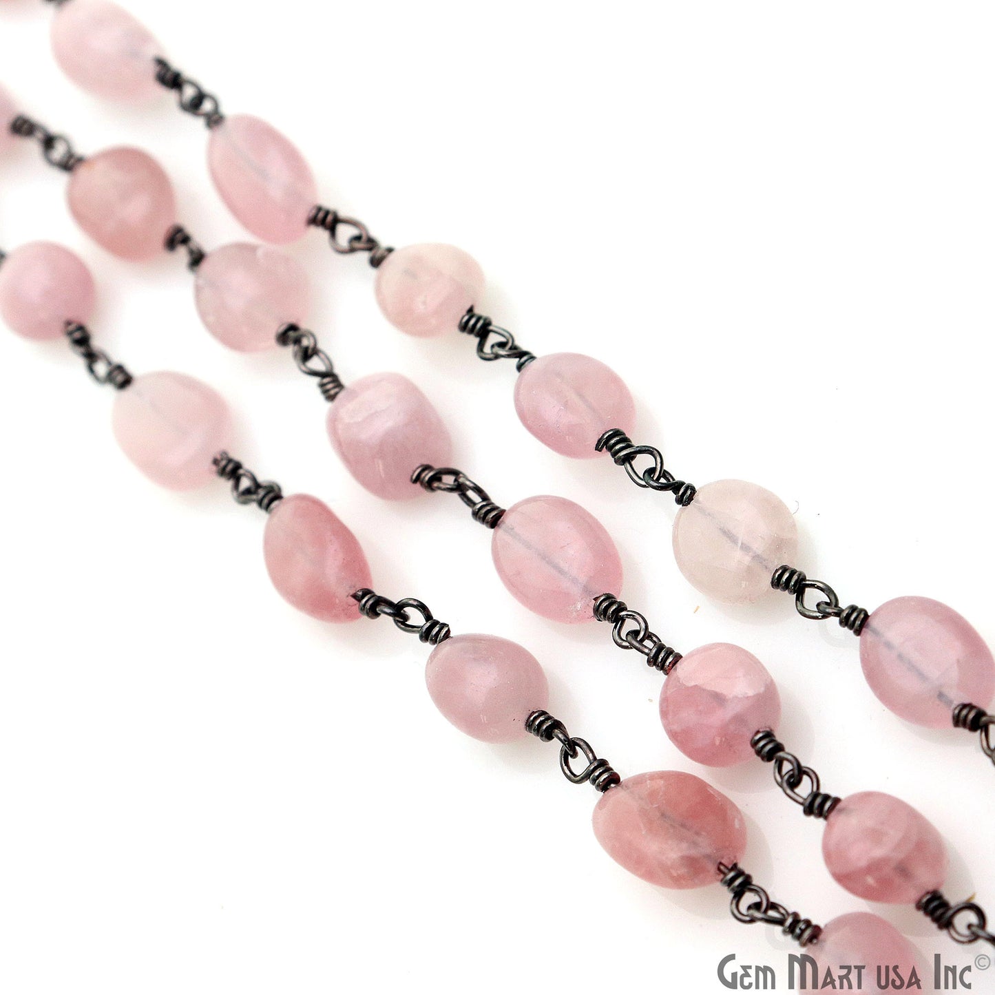 Rose Quartz Tumble Beads 8x5mm Oxidized Gemstone Rosary Chain