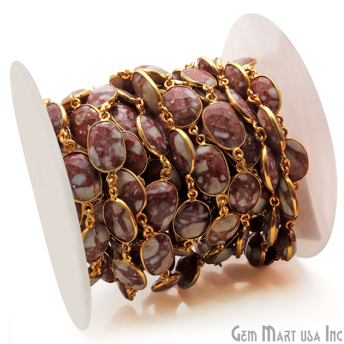 Snow Flake Brown Obsidian 10-15mm Gold Plated Continuous Connector Chain - GemMartUSA