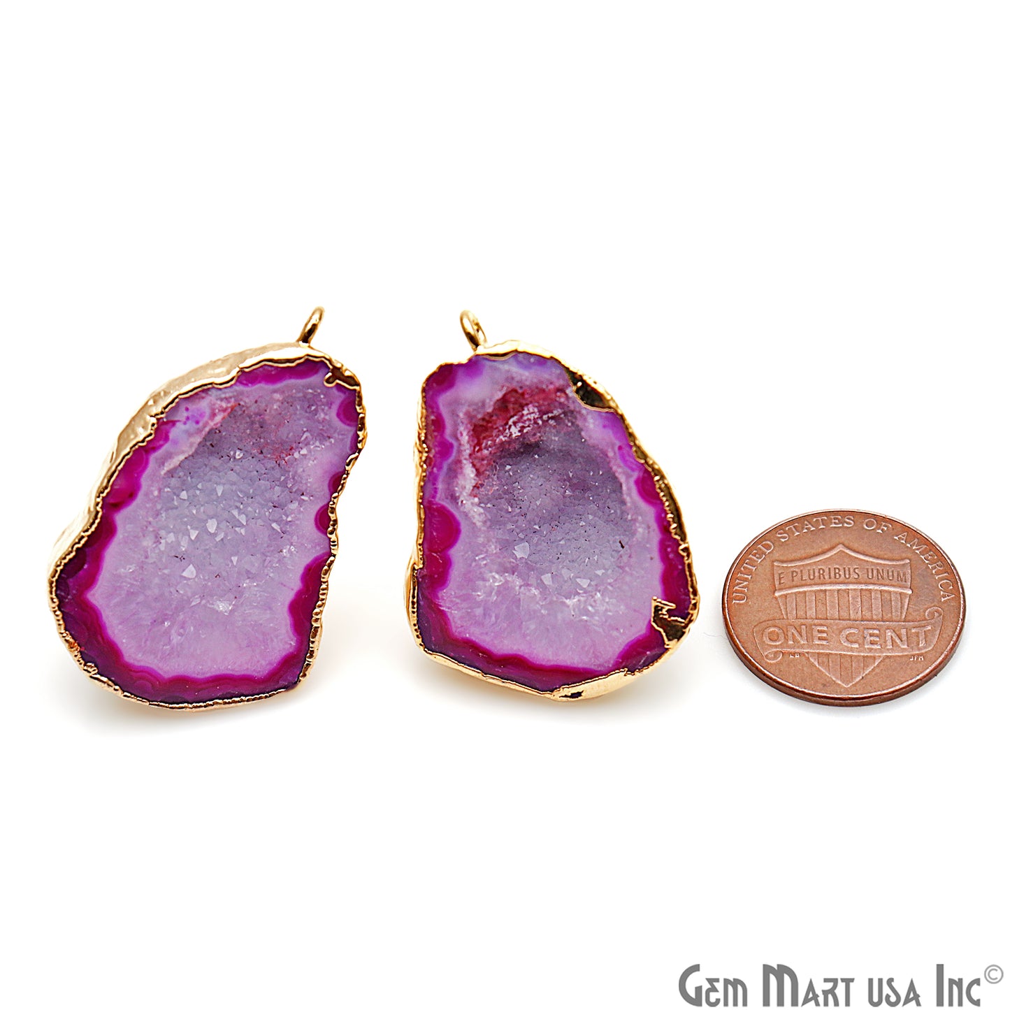 DIY Agate Slice Geode Druzy 22x35mm Gold Electroplated Loop Connector Studs Earrings - GemMartUSA