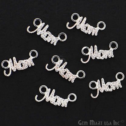 Cubic Zircon Pave 'MOM' Letter Sterling Silver Charm For Bracelet & Pendants - GemmartUSA