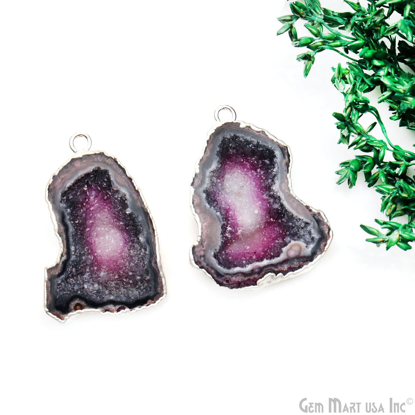 Geode Druzy 37x29mm Organic Silver Electroplated Single Bail Gemstone Earring Connector 1 Pair