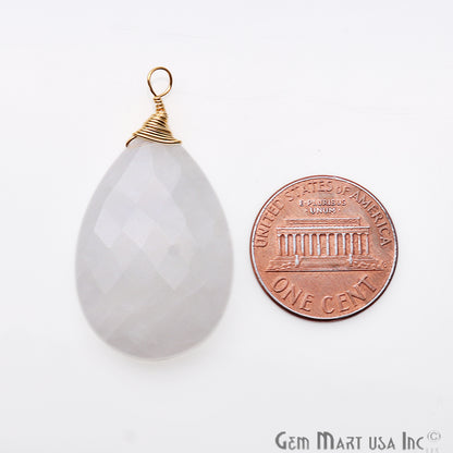 Rainbow Moonstone Pear 38x20mm Gold Wire Wrapped Gemstone Connector - GemMartUSA